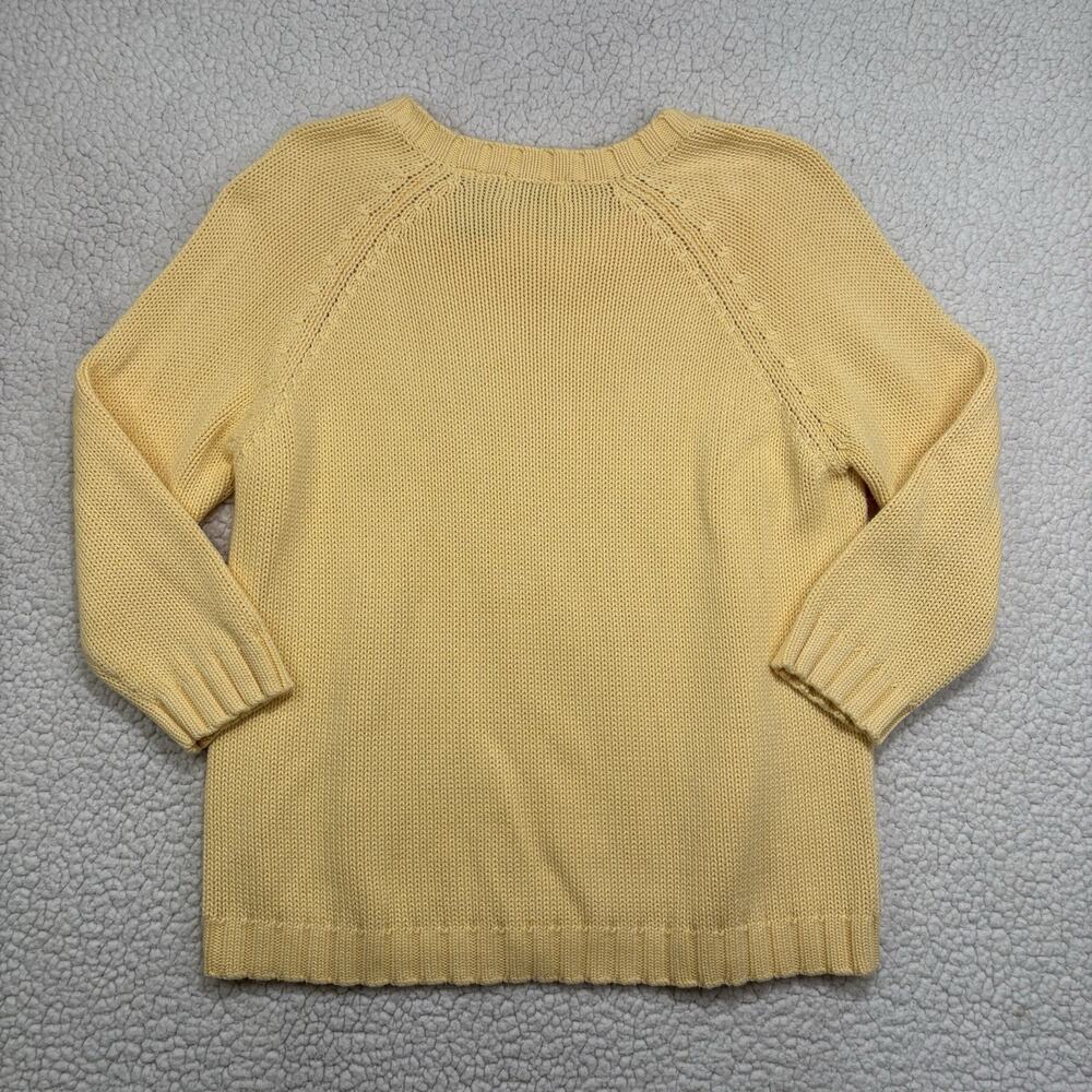Vintage White Stag Butter Yellow Women's Large V-Neck Chunky Knit Sweater Cotton - Picture 4 of 6